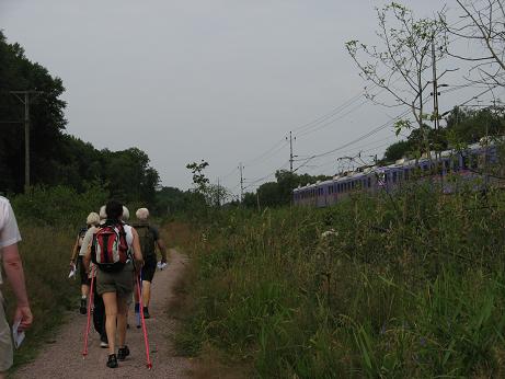 <b>20100709. Höör</b><br
	Längd ca. 17 km<br>Ännu en sommarvandring och i riktigt fint sommarväder. En bra start på vandringen tyckte jag att det blev för jag 
	fick upp min kamera i tid för att föreviga ett gäng vandrare och ett skånetåg på samma bild. Vi säger ju att det är vandringar med Skånetrafiken.<br>
	Vi vandrar genom vackra sommarängar och när vi når skogen, så stannar gruppen upp för att plocka blåbär….Sverige är fantastiskt 
	( i alla fall på sommaren).<br>Det blir varmare och varmare så vi bestämmer oss för att ta en extra tur ner till Ringsjön för att få lite 
	svalka/bad beroende på vad man känner för.
	Efter bad/mat paus fortsatte vandringen längs sjökanten en bit innan vi vek av och började leta oss tillbaka mot Höör och civilisationen.<br>
	Varmt ,varmt…..så vi letar upp lite skugga och tar en ganska lång vätskepaus. Om det funnits en glasskiosk här ute i skogen, så hade den gått 
	med bra vinst idag. Lite avsvalkade men fortfarande glass sugna gick vi, om än långsamt, vidare mot centrum.<br>
	Efter en del sicksackande inne i Höör så var vi tillbaka till utgångsläget…järnvägsstationen.
	Idag var det nog värmen mer än vandringen som fick oss att sluta ögonen och luta oss bakåt i sätet för en skön resa hem till Ängelholm.<br>
	<br>Text och bild: Kjell